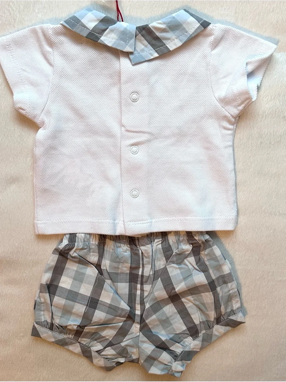 Boboli Baby Boy 2pc Outfit NB Collared Shirt & Bloomers Plaid Dog I’m All Ears